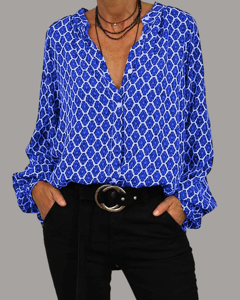 Variant image for Dame Bluse V-hals Geometrisk Mønster Bomullsblanding-22