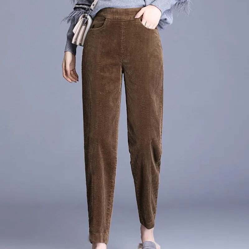 Varm bukse i kordfløyel til dame