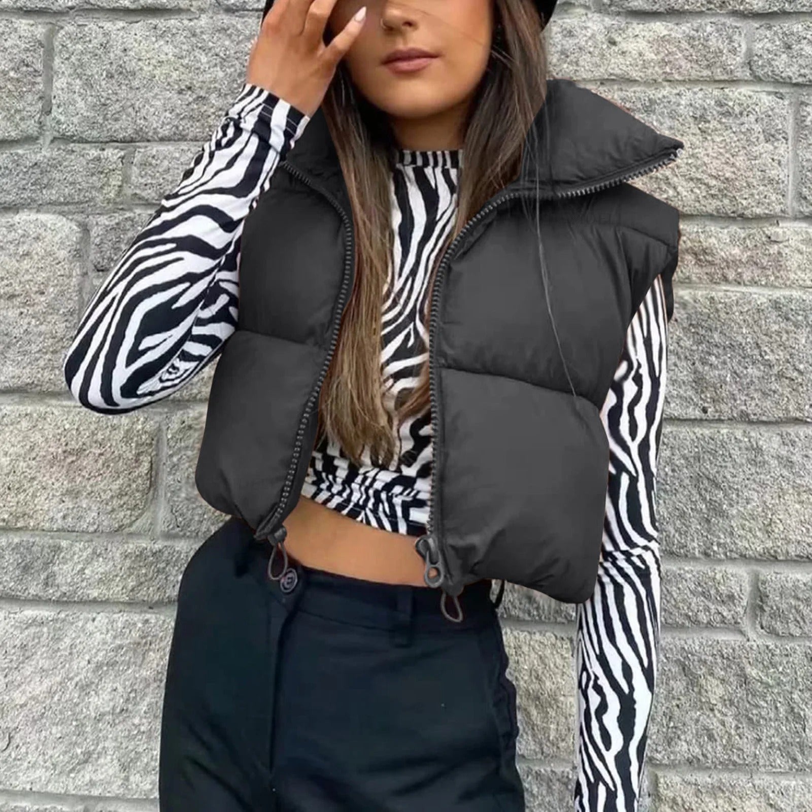 Cropped Puffer Vest til dame