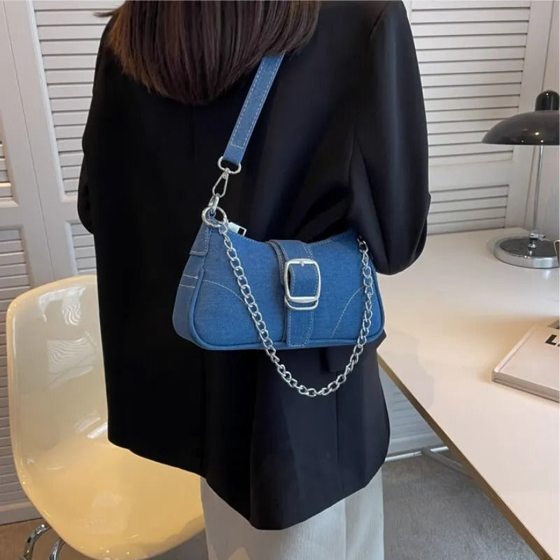Crossbody-veske i denim for kvinner