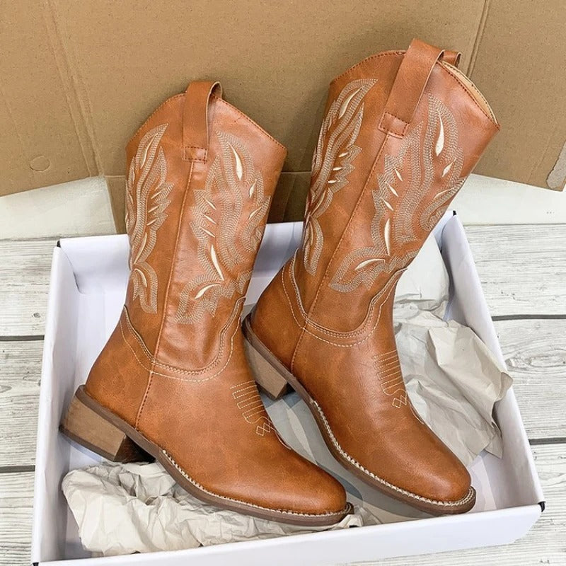 Cowboystøvler med vintage-broderi for kvinner