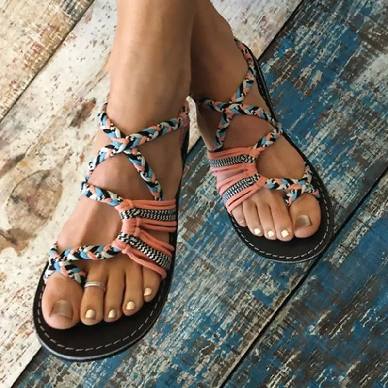 Håndvevde tau flate sandaler