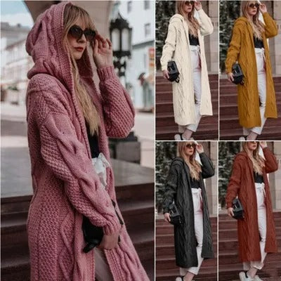 Twist strikket hettecardigan for kvinner