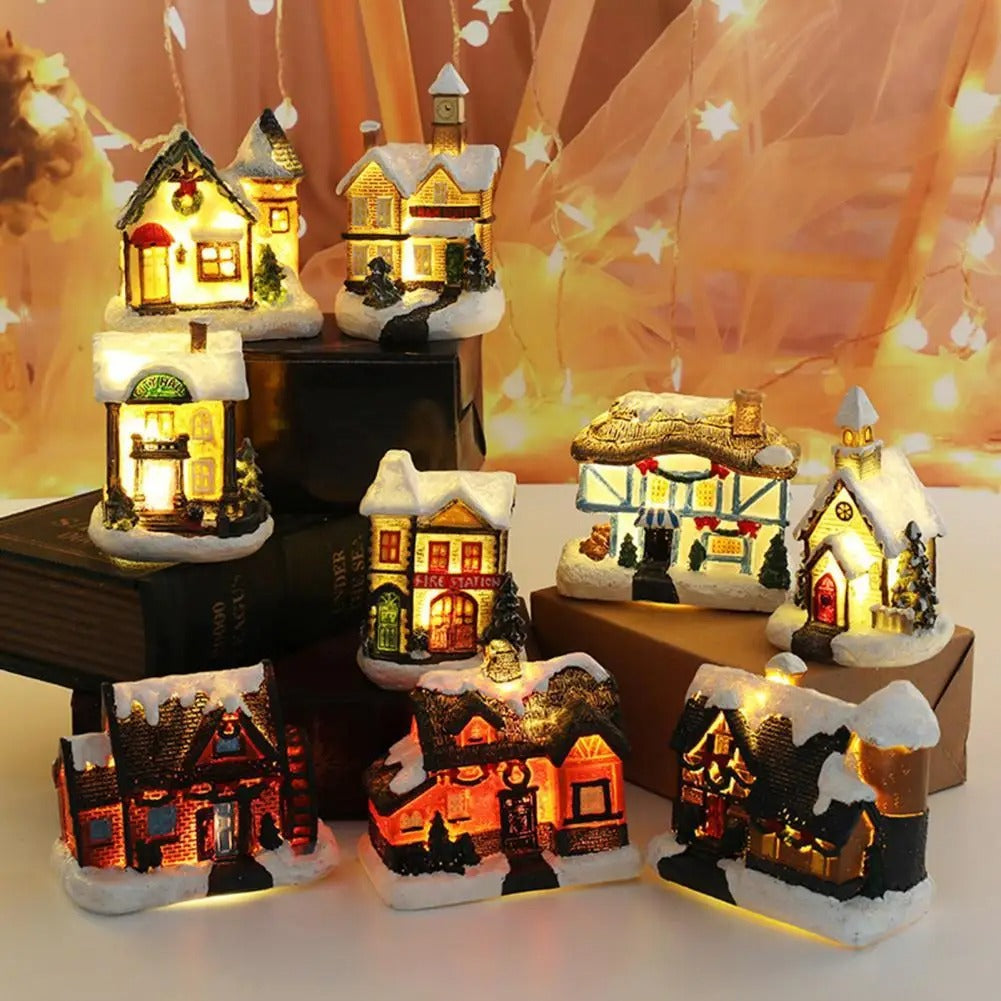 6 stk sett LED julescene landsbyhus