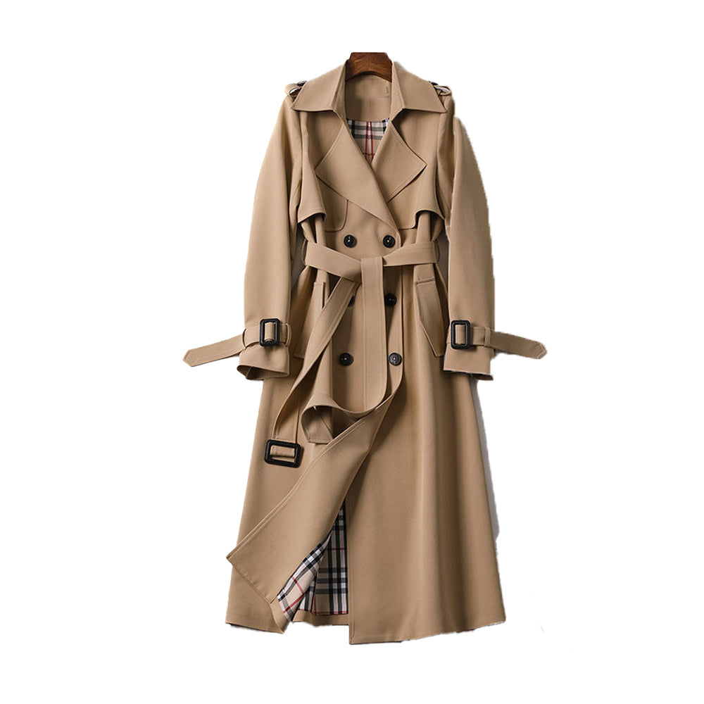 Dame Trench Coat Dobbelt Rad med Belte Polyester 1