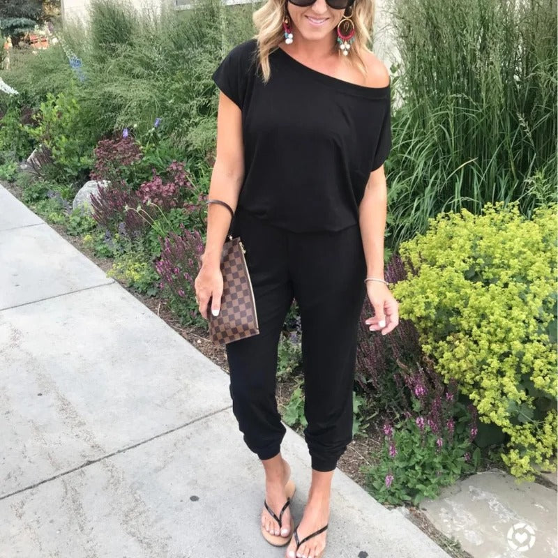 Løs jumpsuit uten skuldre for kvinner