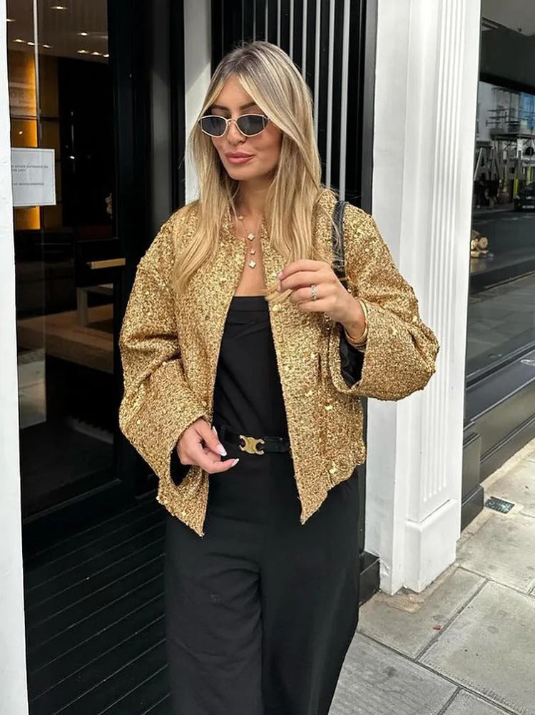 Gold Loose Casual jakke for kvinner