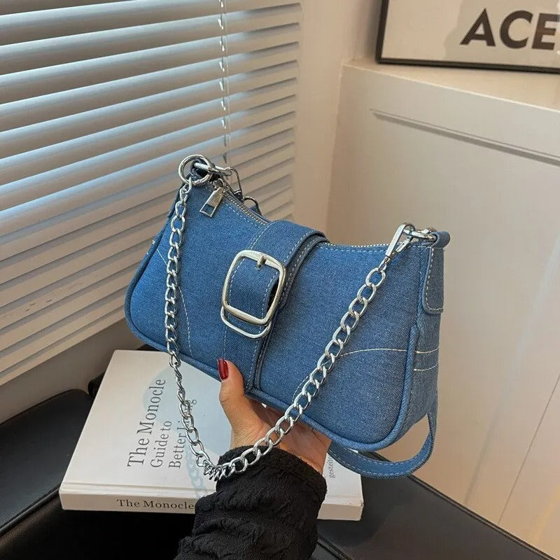 Crossbody-veske i denim for kvinner