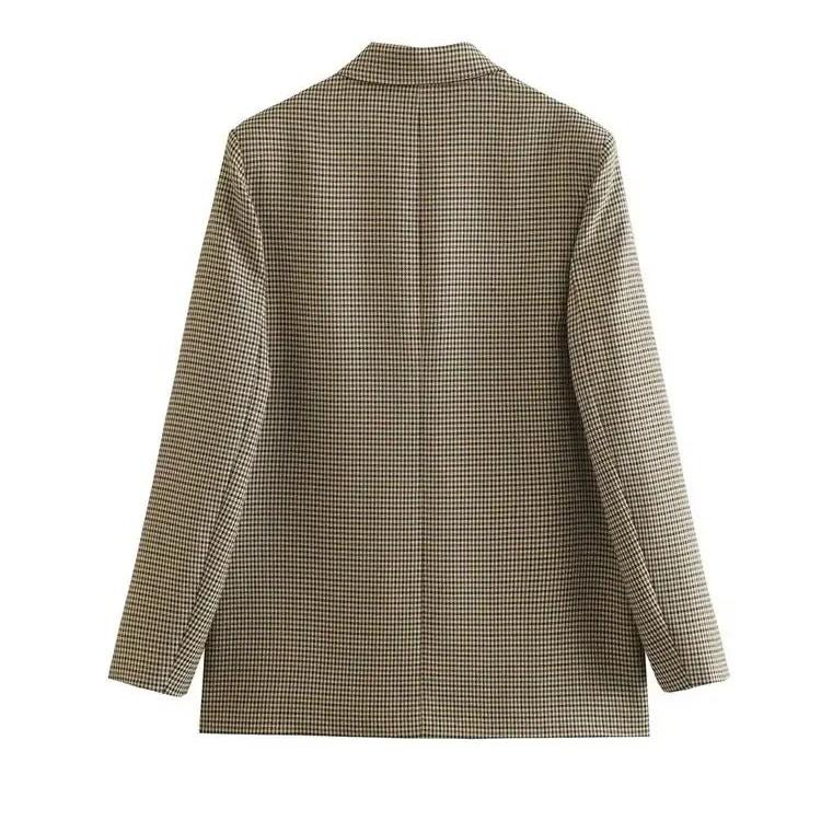 Vintage rutete blazerjakke for kvinner