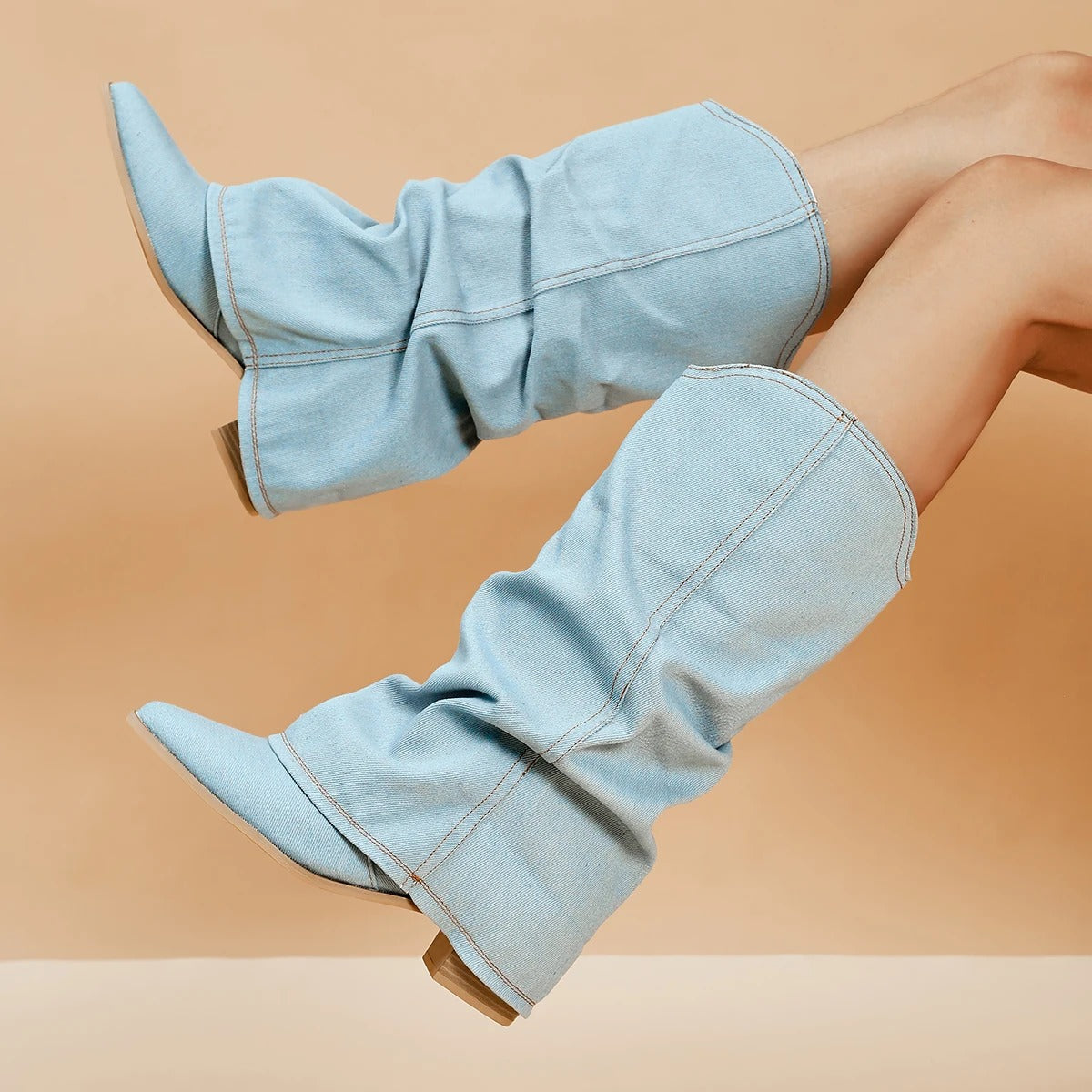 Blokke hæler Dame denim støvler