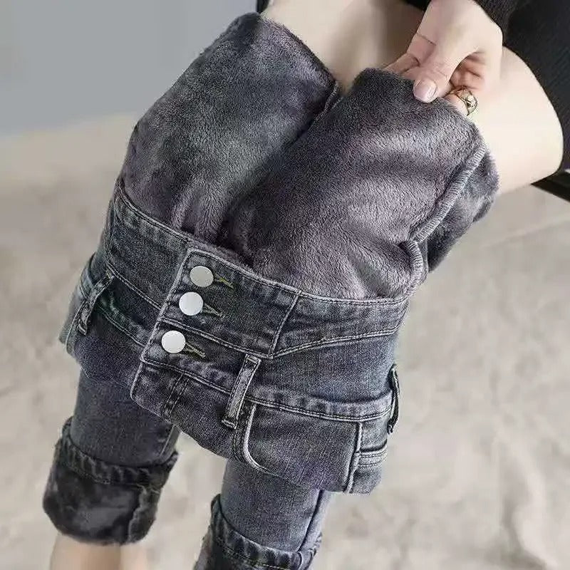 Termisk skinny jeans med høy midje