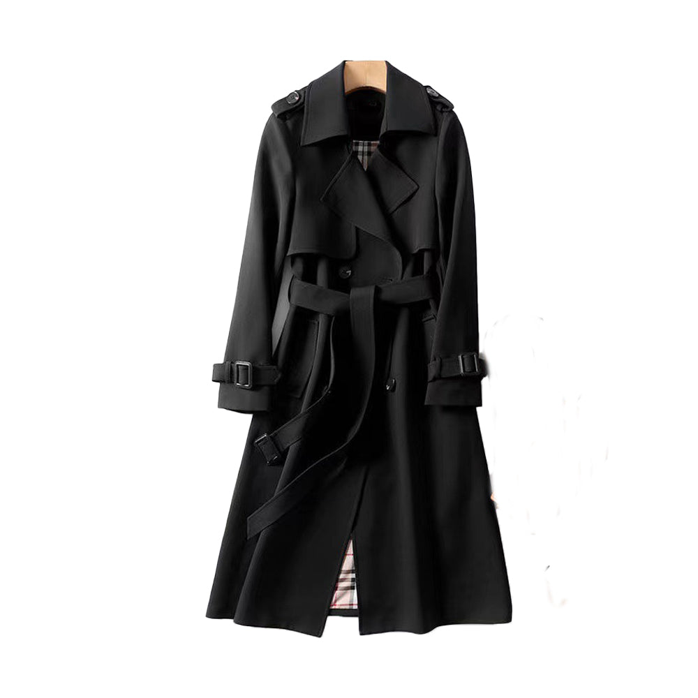 Dame Trench Coat Dobbelt Rad med Belte Polyester 2