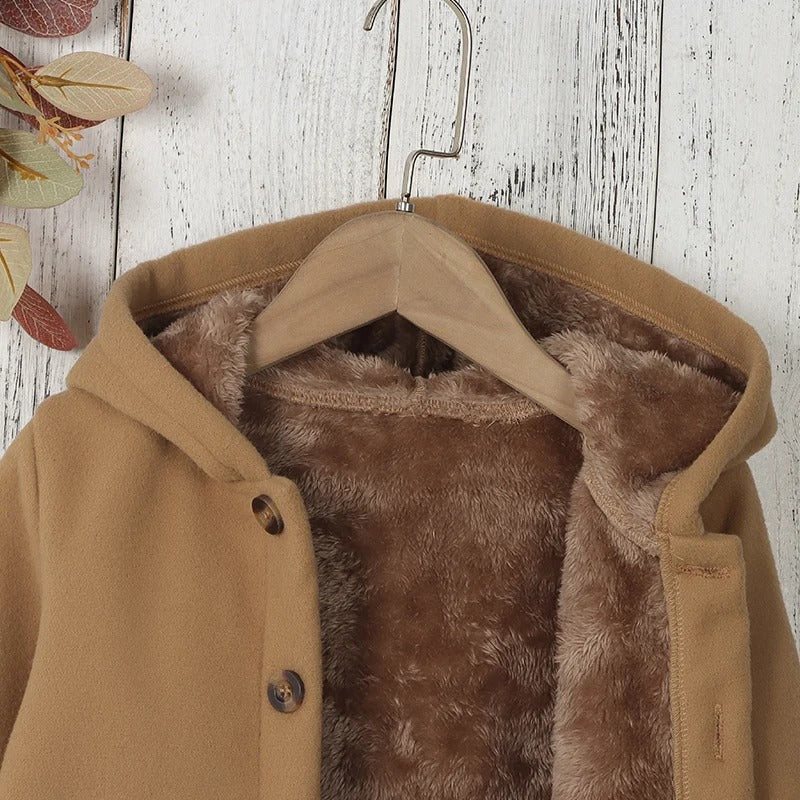 Fleecefrakk for barn med fortykket hette