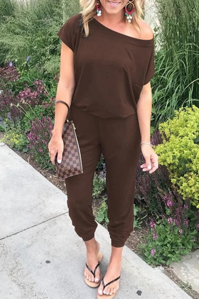 Løs jumpsuit uten skuldre for kvinner
