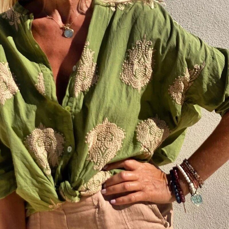 Dame Bluse Trendy Smigrende Passform Polyester-Bomullsblanding 4