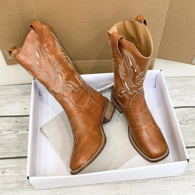 Cowboystøvler med vintage-broderi for kvinner