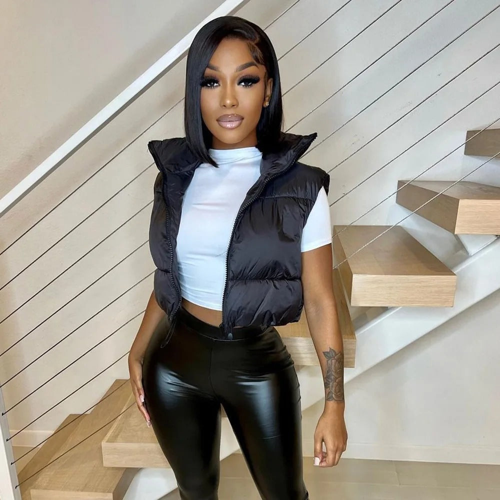 Cropped Puffer Vest til dame