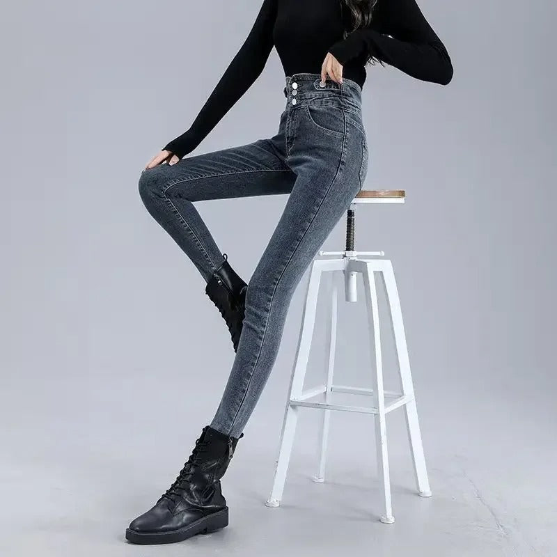 Termisk skinny jeans med høy midje