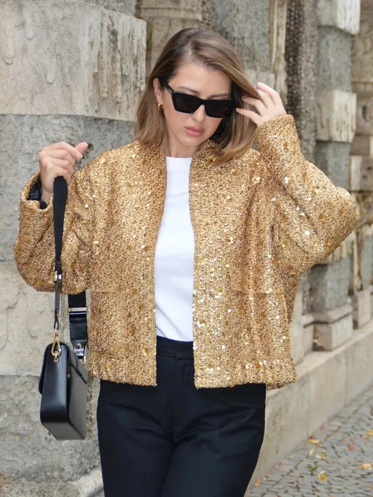 Gold Loose Casual jakke for kvinner