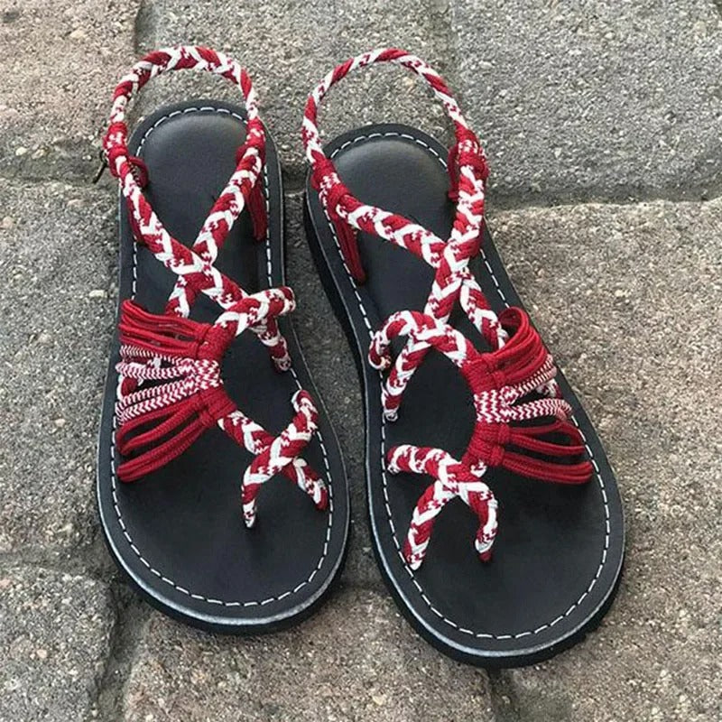 Håndvevde tau flate sandaler