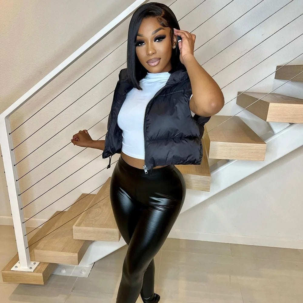 Cropped Puffer Vest til dame