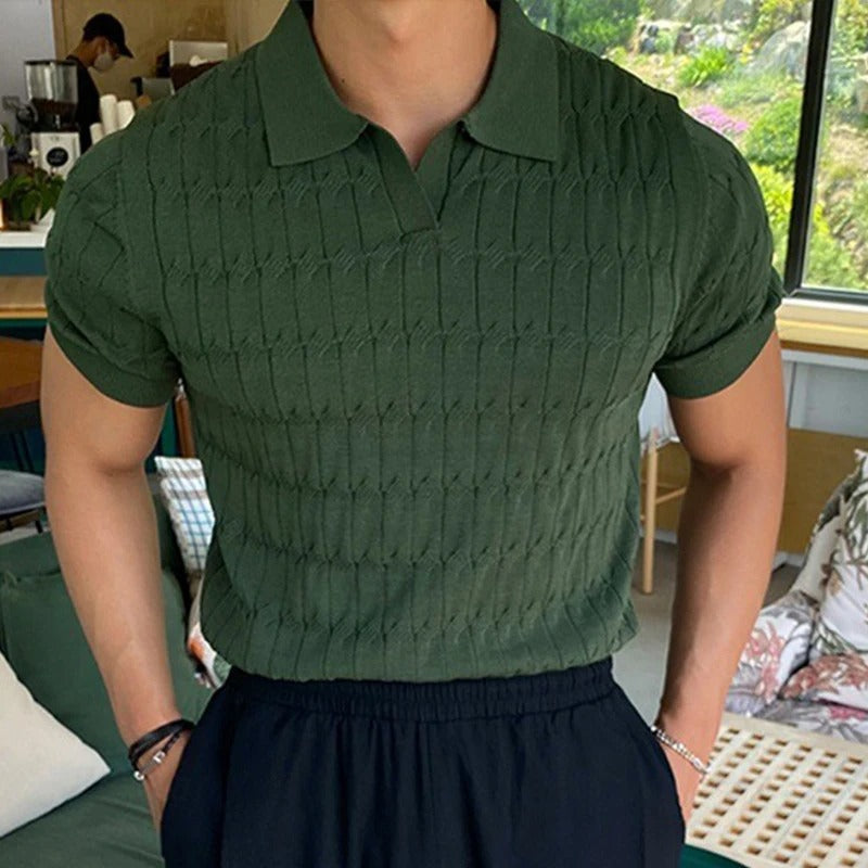 Strikket jacquardpolo for menn