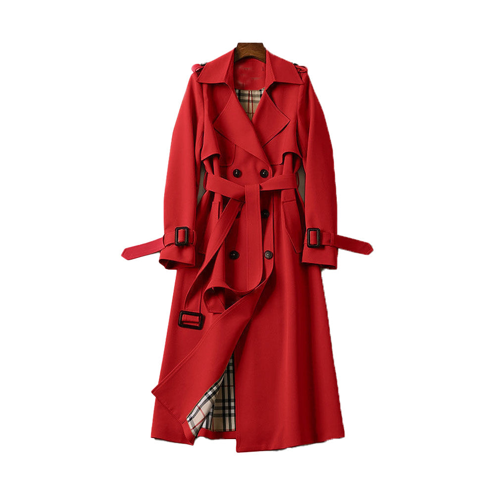 Dame Trench Coat Dobbelt Rad med Belte Polyester 6