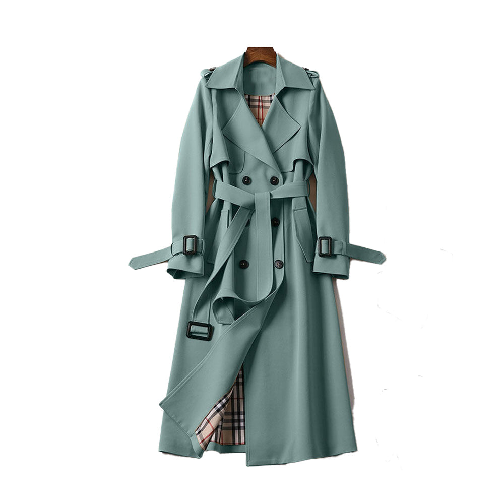Dame Trench Coat Dobbelt Rad med Belte Polyester 5