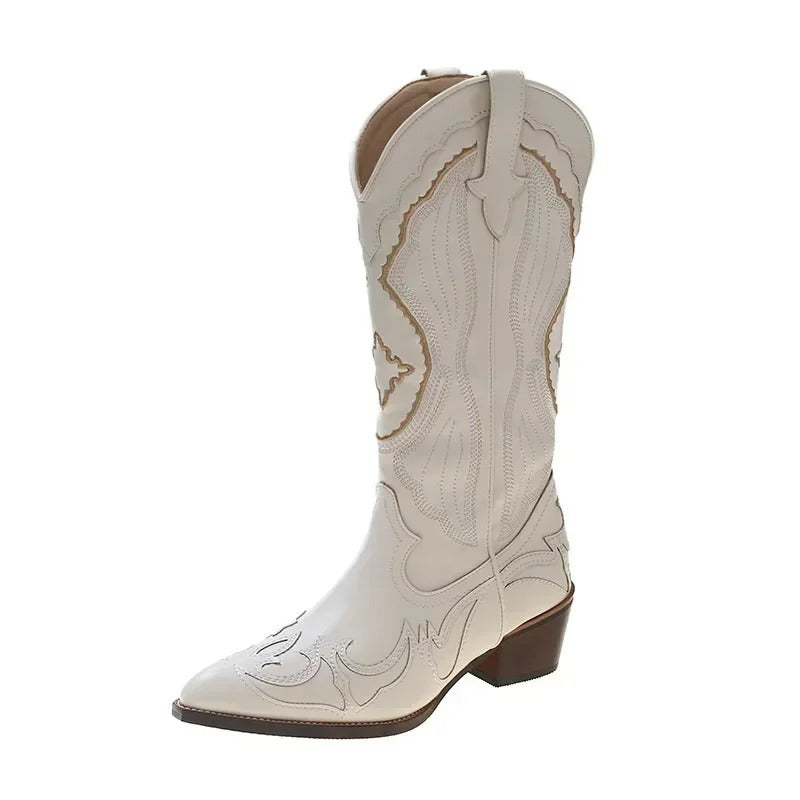 Broderte midcalf-støvler for kvinner