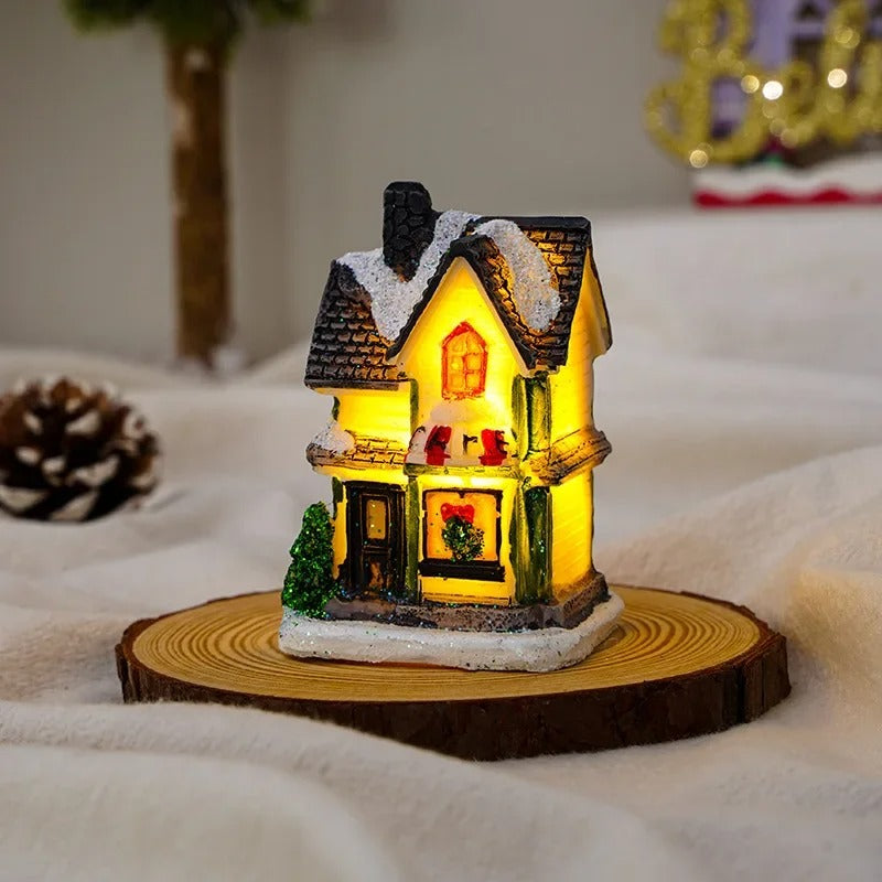 6 stk sett LED julescene landsbyhus