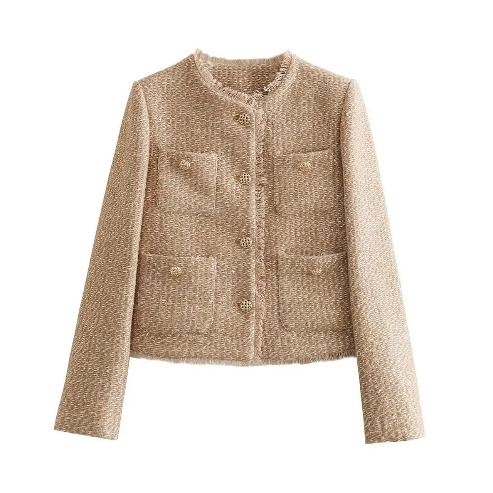 Tweed cropped jakke for kvinner