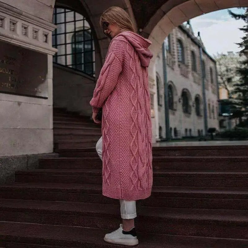 Twist strikket hettecardigan for kvinner