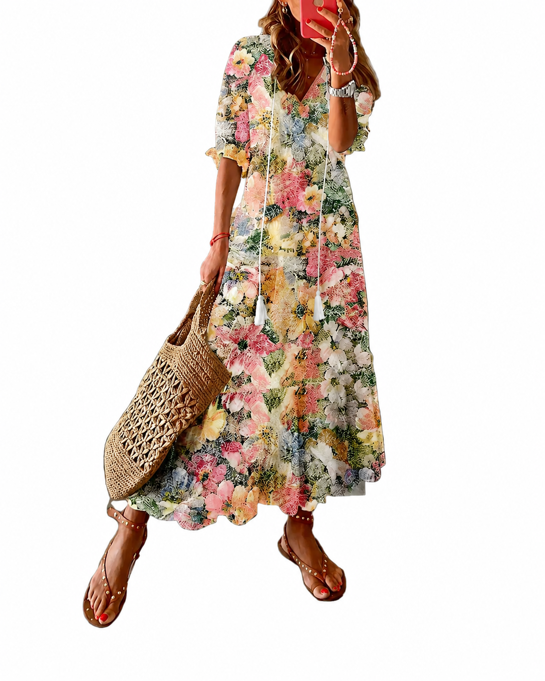 Maxi Kjole Dame Bohemisk Stil med Etnisk Trykk