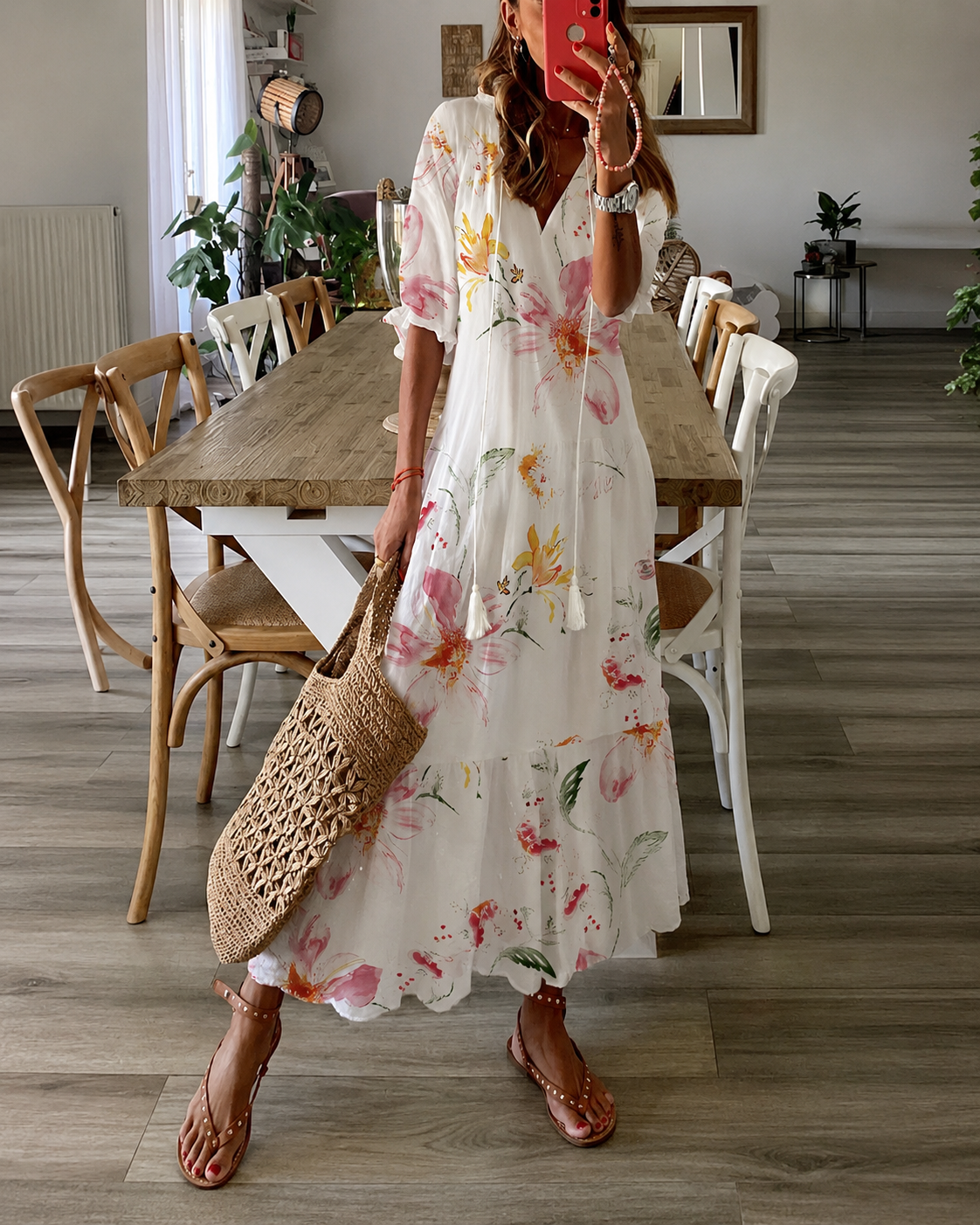Maxi Kjole Dame Bohemisk Stil med Etnisk Trykk