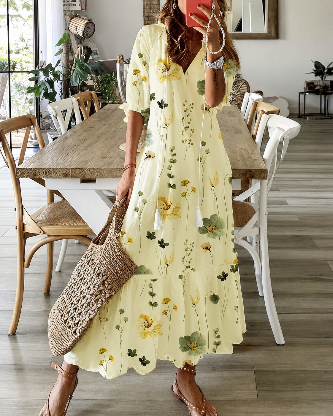 Maxi Kjole Dame Bohemisk Stil med Etnisk Trykk