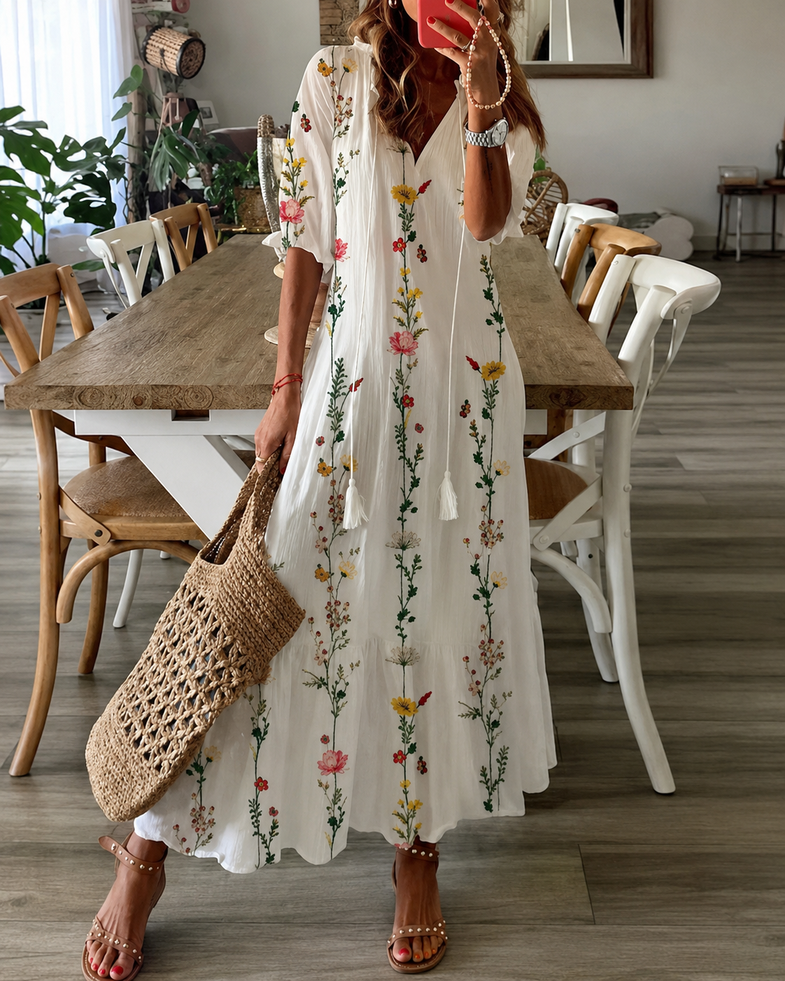 Maxi Kjole Dame Bohemisk Stil med Etnisk Trykk