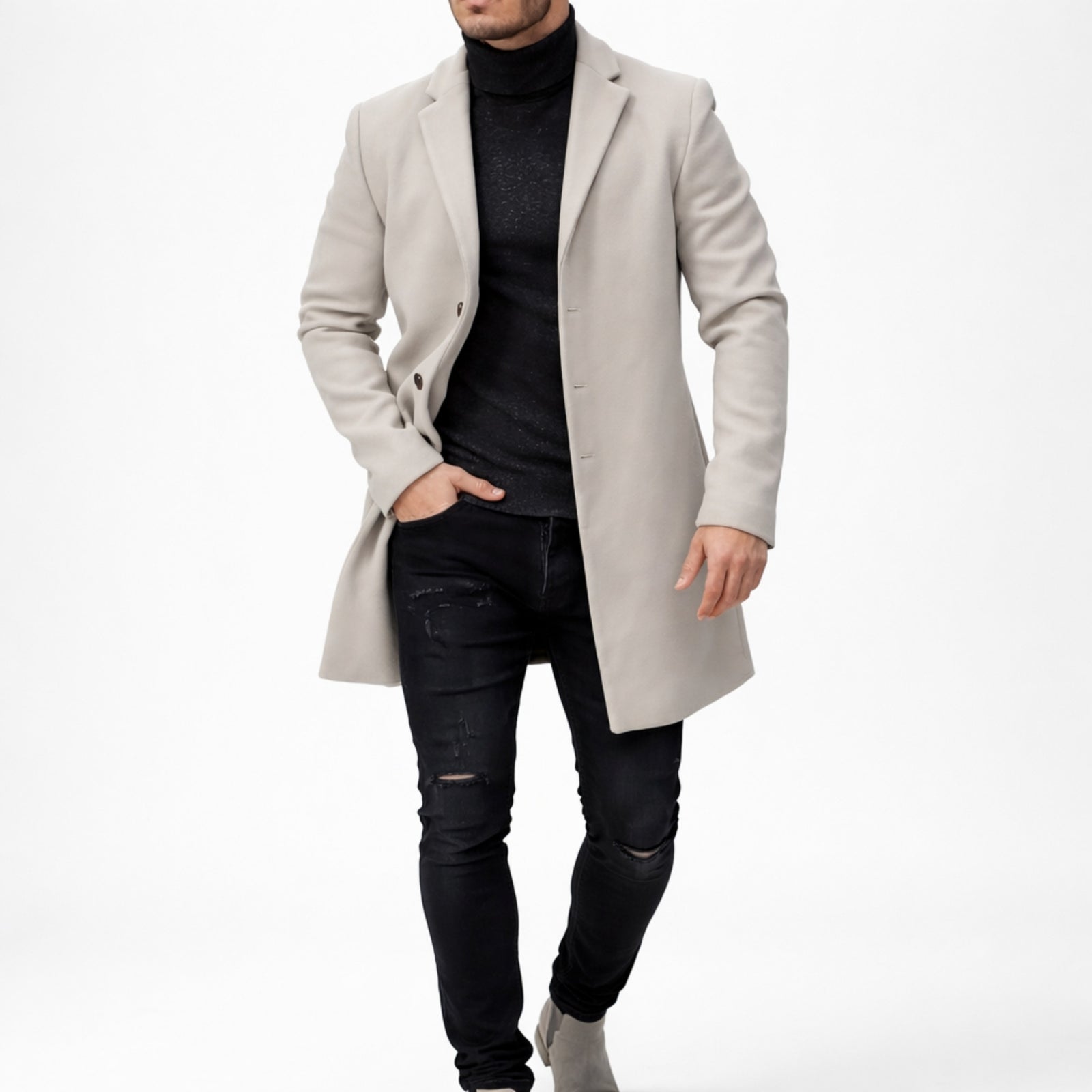 Menns Vinterjakke Med Enkelt Knappestolpe