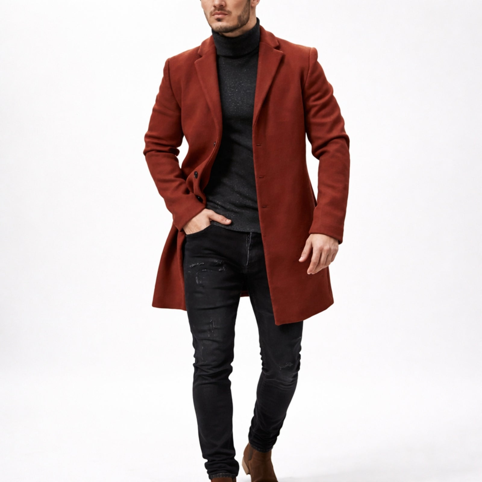 Menns Vinterjakke Med Enkelt Knappestolpe