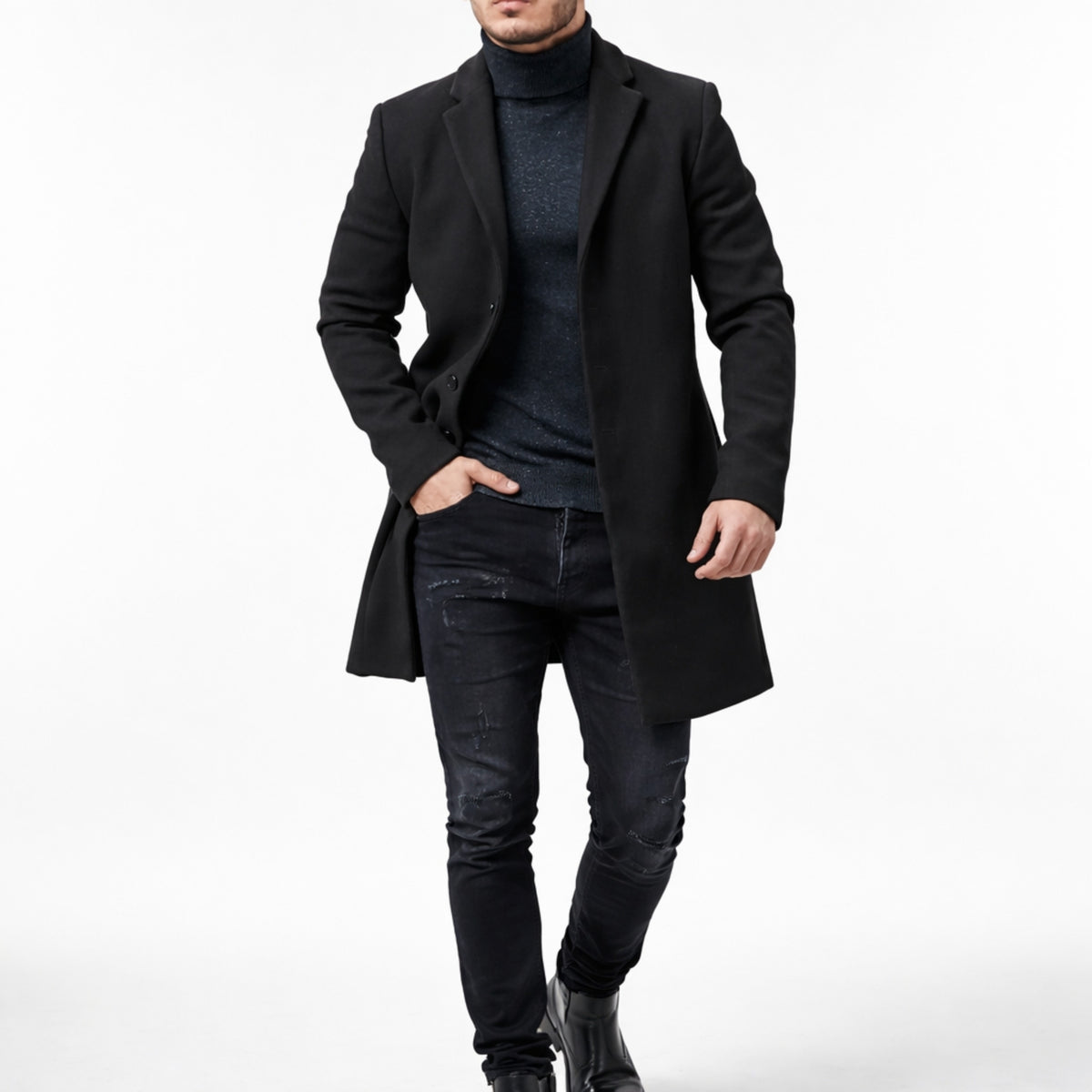 Menns Vinterjakke Med Enkelt Knappestolpe