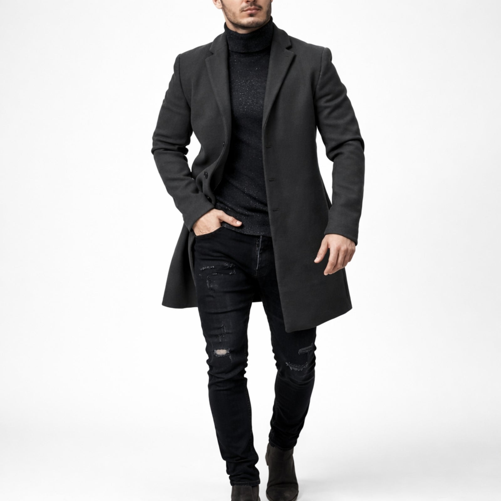 Menns Vinterjakke Med Enkelt Knappestolpe