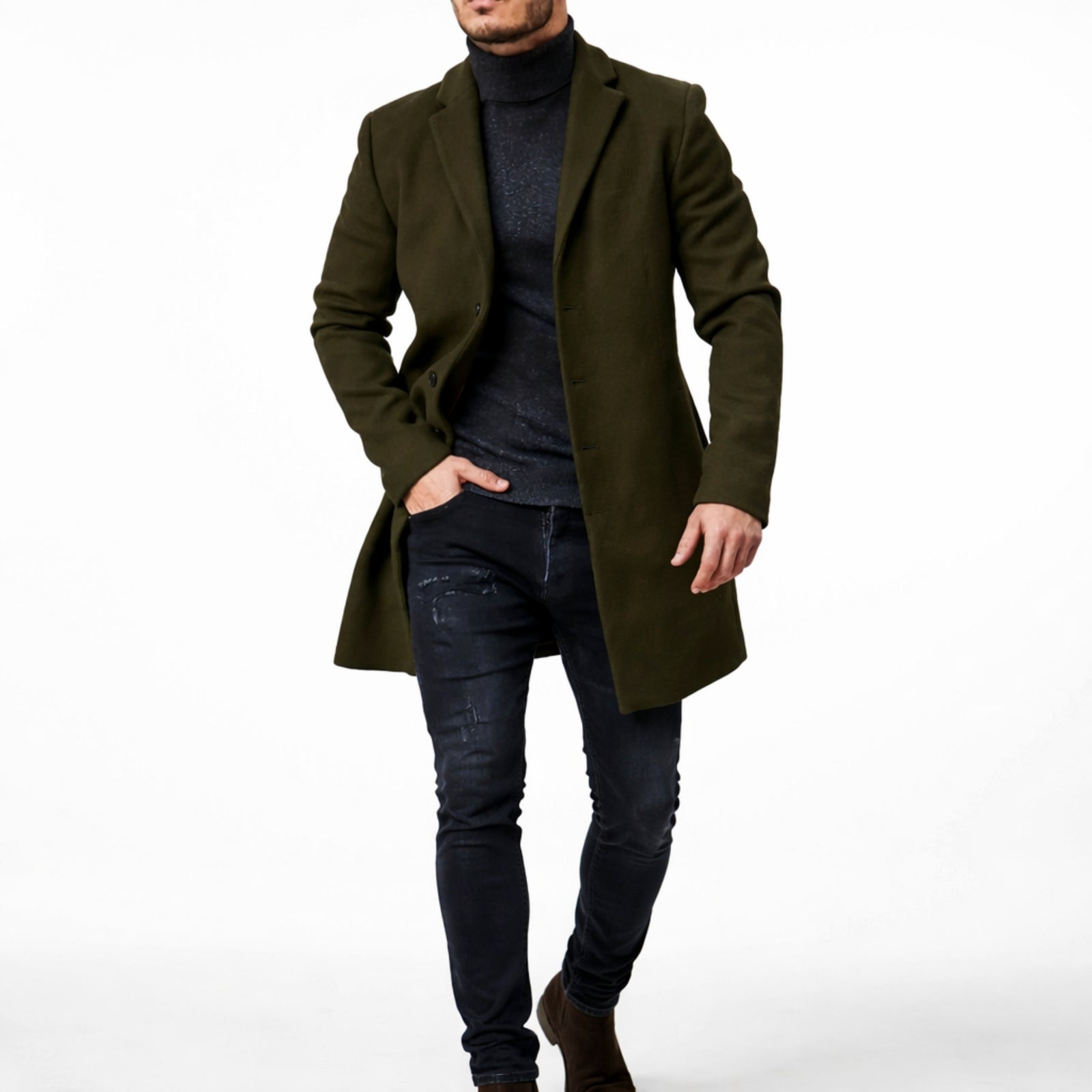 Menns Vinterjakke Med Enkelt Knappestolpe