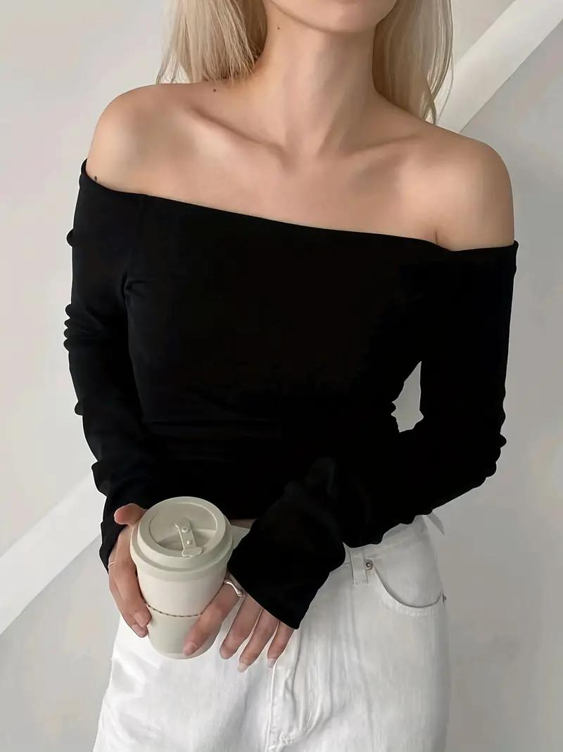 Solide off shoulder topper med lange ermer
