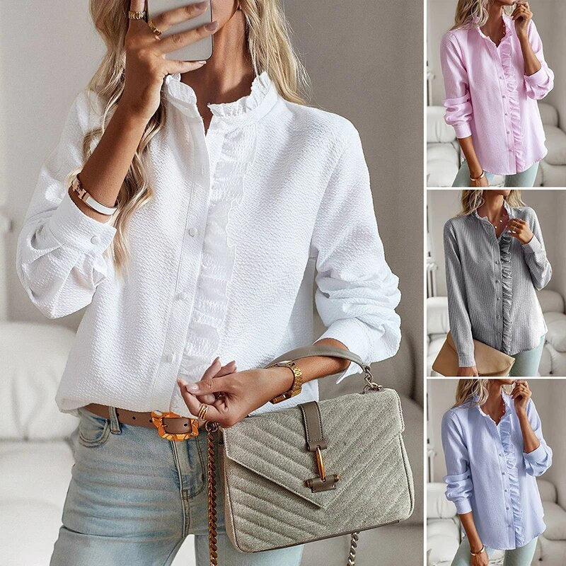 Kvinne Bluse Elegant Langermet Polyester