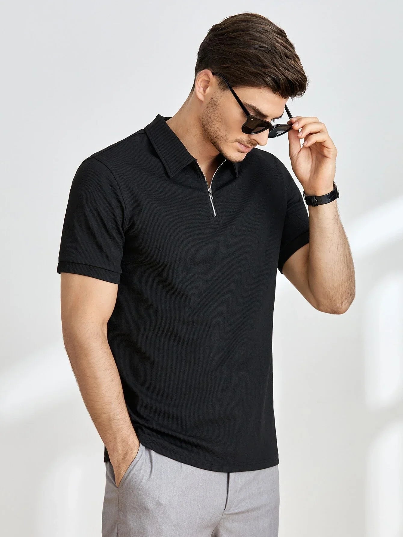 Herre Poloshirt Korte Ermer Komfortabel 100% Bomull-2