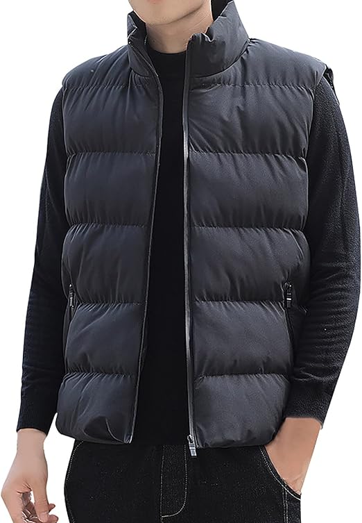 Ermeløs polstret pufferjakke for menn