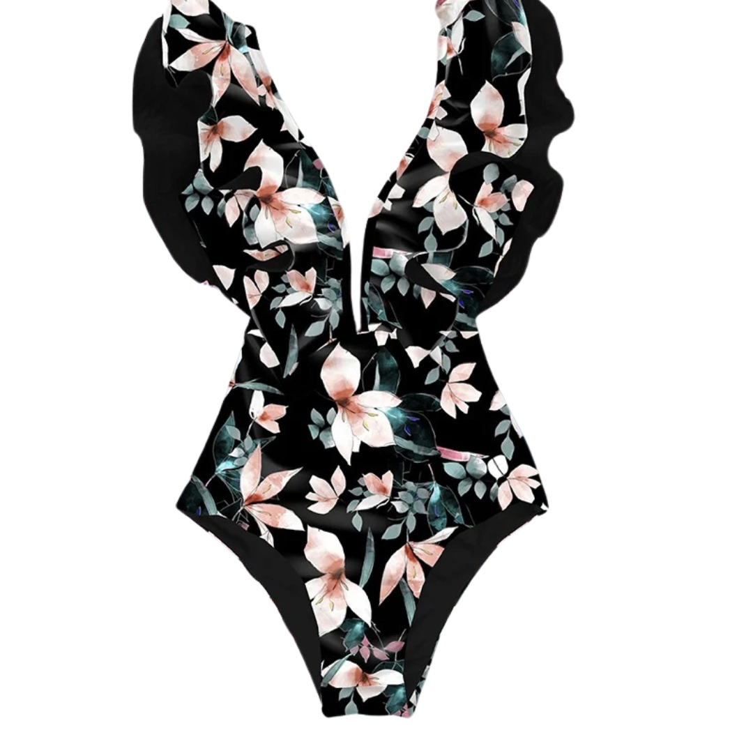 Blomstret badedrakt med volanger for kvinner