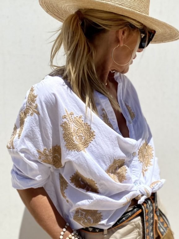 Dame Bluse Trendy Smigrende Passform Polyester-Bomullsblanding 3