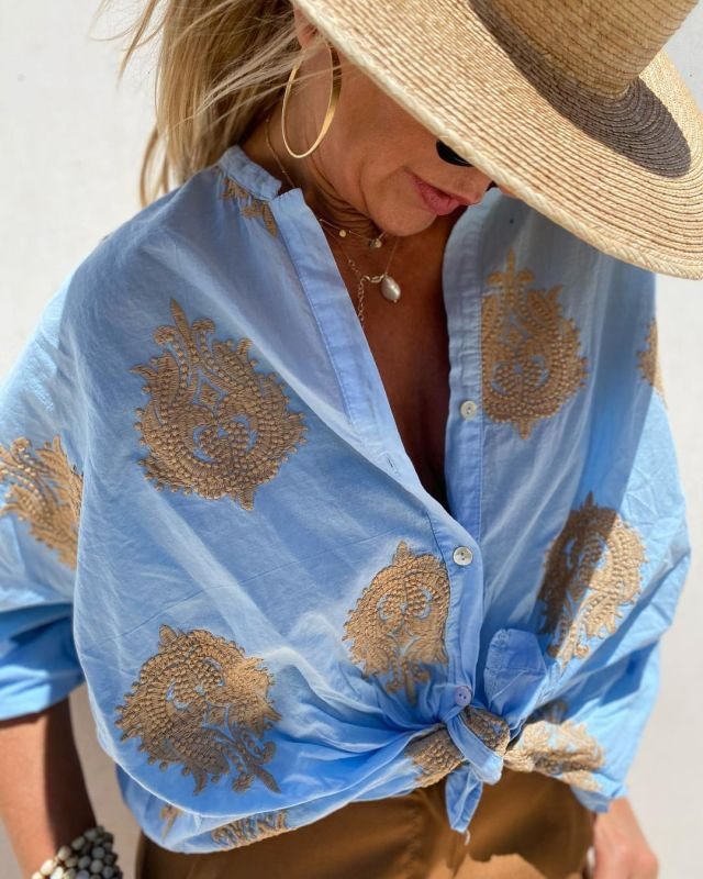 Dame Bluse Trendy Smigrende Passform Polyester-Bomullsblanding 1