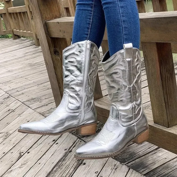 Fargede retro cowboystøvler for kvinner