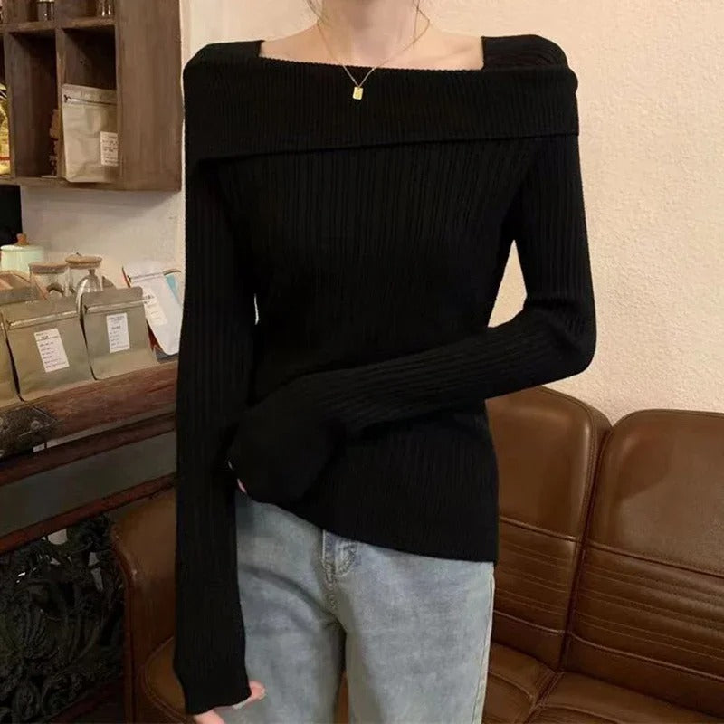 Off Shoulder strikket genser for kvinner